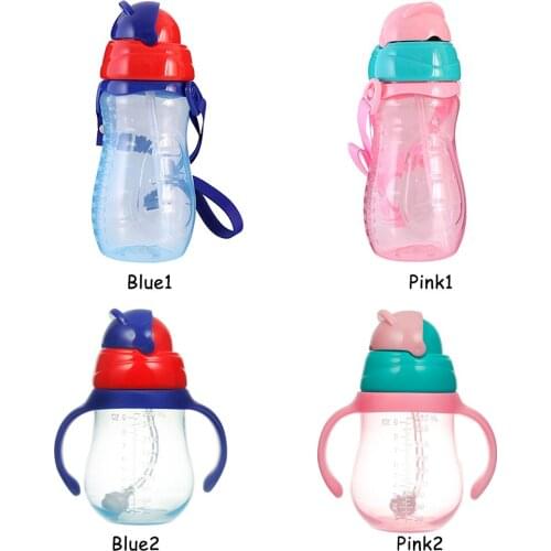 Baby Cartoon Feeding Cup Training Cup with Cup Strap Straw Leakproof Kids Water Bottle
