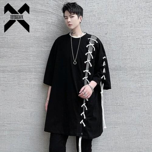 11 BYBBS DARK Hip Hop Dark Drawstring Design T-Shirt Men 2021 Summer Mid-length Streetwear Tshirts Cotton Tops Tees Loose WB241