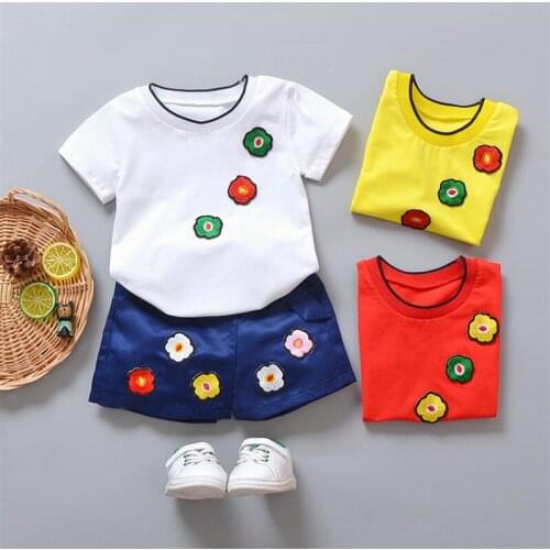 New Hot 2PCS Suit Summer Children Boys Girls Flowers Clothes Sets Kids Cotton Short Sleeves T-Shirt SKIRT Toddler Child Clothing