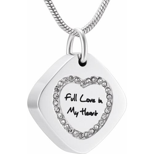 IJD9919 Engraved "Full Love In My Heart" Memorial Urn Jewelry Stainless Steel Cremation Urn Neckalce for Keepsake