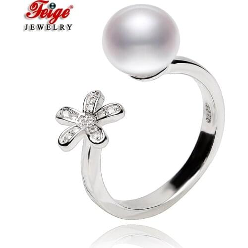 Flower Real 925 Sterling Silver 8-9mm Freshwater Cultured Pearl Rings for Women Popular Anniversary Jewelry Gifts Fine Jewelry