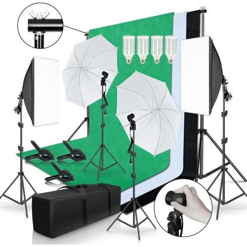 Photo Studio Lighting Kit 2x3M Background Frame With 3Pcs Backdrop Photography Light Softbox Reflect Umbrella Tripod Stand