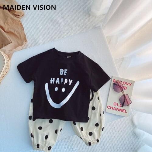 1- 6 year Girls Clothing Sets 2021 Summer Girls Clothes Cartoons Smiley T-shirt Dots Pants Outfit Kids Tracksuit Children Suit