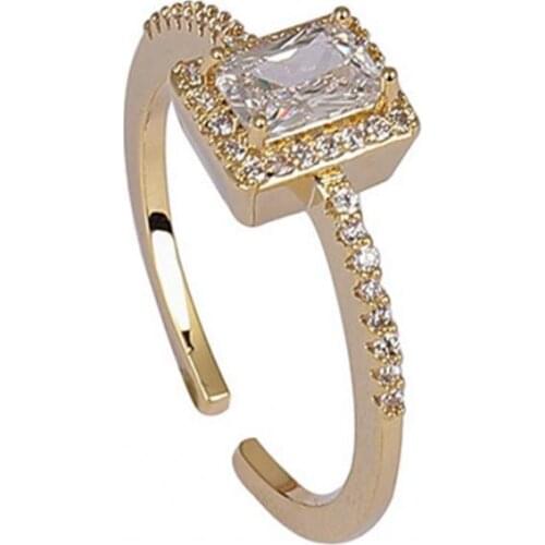 Square Exquisite Rhinestone Woman Exquisite Opening Rings Easy-matching Adjustable Opening Rustproof Ring for Wedding Party