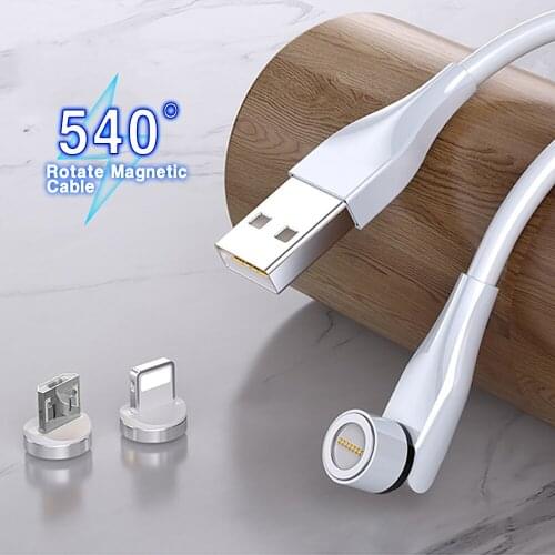 540 Degree Rotatable Magnetic Cable 5A Charging Cord For iPhone 11 12 ProMax Xiaomi 9 Huawei P40 Samsung S9 Phone Magnetic Cable