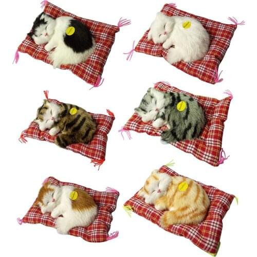 Lovely Sleeping Cat Plush Stuffed Toy Press Simulation Sound Animal Cute Doll Kids Gift Home Decor Tabletop Ornaments