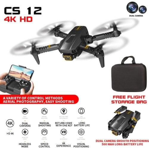 CS12 Mini Drone With Camera 4K HD Wide Angle Dual Camera Wide Angle Quadcopter WiFi FPV Transmission Folding RC Helicopter Gift
