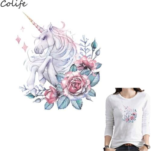 BOHO Flower Unicorn Fashion Patch For Jeans Washable Heat Transfer Badge Animal Applique For Family Quality Ironing Sticker