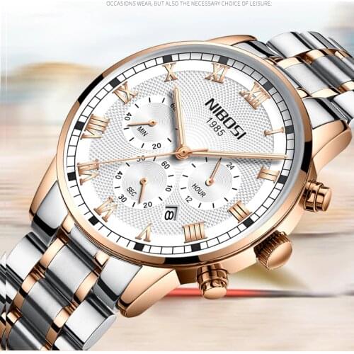 Wristwatch men NIBOSI top brand Luxury mens Quartz watches business metal watch Waterproof Clock bracelet relogio feminino