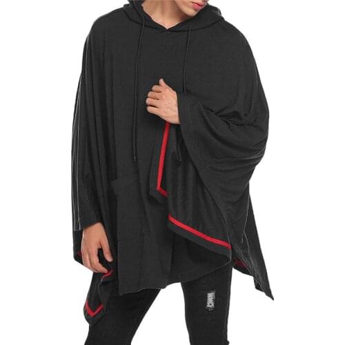 Mens Black Poncho Cape Hoodie Fashion Coat Pullover Cloak Hipster Hip Hop Streetwear Casual Hoodie Sweatshirt with Pocket XXL