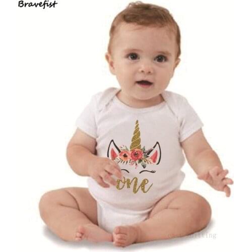 Gold Unicorn One Print Baby Boy Girl Outfits Costume Romper Kid Jumpsuits Outwear Summer Clothes 0-24M Newborn Tops Onesies Tees