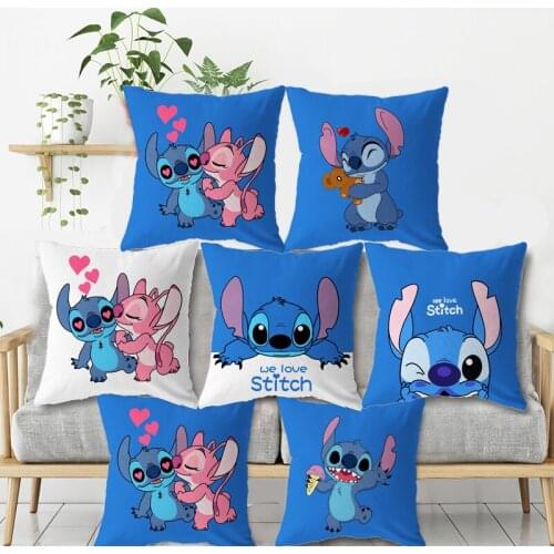 Disney Childrens Bedroom Stitch Pillow Cushion Cover Blue Cartoon Kindergarten Boys and Girls Gift