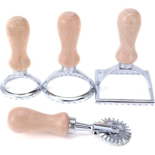 Stainless Steel Ravioli Stamp Classic Durable Pasta Ravioli Maker Roller Wheel Set Cutter Dough With Wooden Handle Kitchen Tools