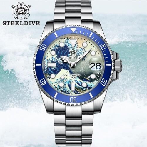 Seiko-NH35A Movt Ceramic Bezel mens automatic watch Kanagawa Waves Aseptic Dial SK007 Diving Mechanical Watches Men C3 luminous