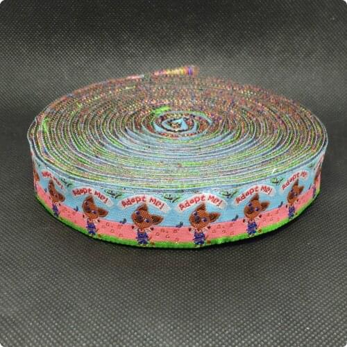 2014 NEW wholesale 7/8'(22 mmx10yards) 100% Polyester Woven Jacquard Ribbon cartoon ribbon "Adopt me "KT2015041805