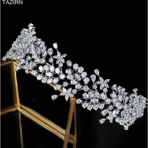 Sweet Western 3A Cubic Zirconia Headband for Bride Full Zircon Bridal Tiaras Pageant Hair Jewelry CZ Party Headpieces