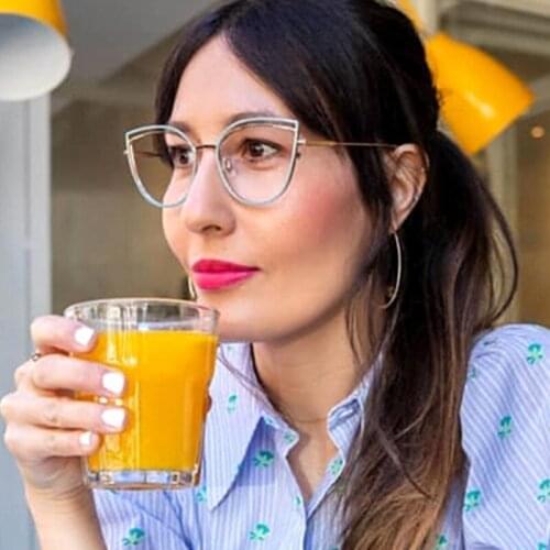 2021 New Women Anti Blue Light Glasses Alloy Oversize Cat Eye Optical Frame Fashion Women Anti Blue Ray Computer Reading Glasses