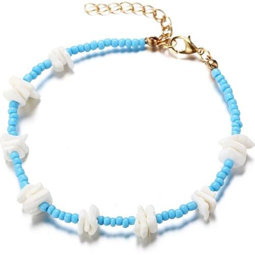 5380 hanzhishang new creative broken shell color contrast rice bead Anklet simple blue Anklet