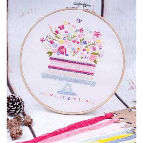 New 30pcs/lot DIY Stamped Embroidery Starter Kit with Flowers Plants Pattern Cloth Color Threads Tools Home decoration