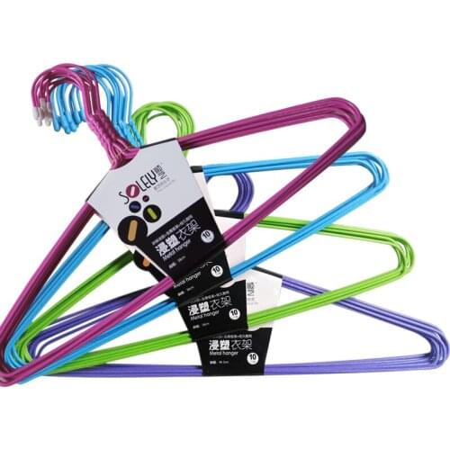 Sainwin 10pcs/lot 38cm-40cm Plastic Hanger PVC COATED Alloy Hangers for Clothes Dip Hanger Racks Clothes Pegs Random Color