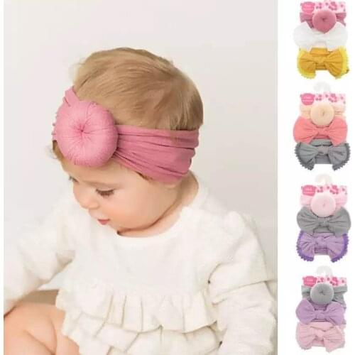 3pcs/ lot new baby girl headband nylon solid colr bowknot cute kid children hairband elastic