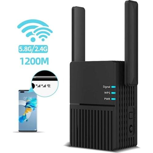 1200Mbps WiFi Range Extender ,2.4G&5GHz with 2 Antenna, WiFi Booster Compatible with All Routers with AP Mode