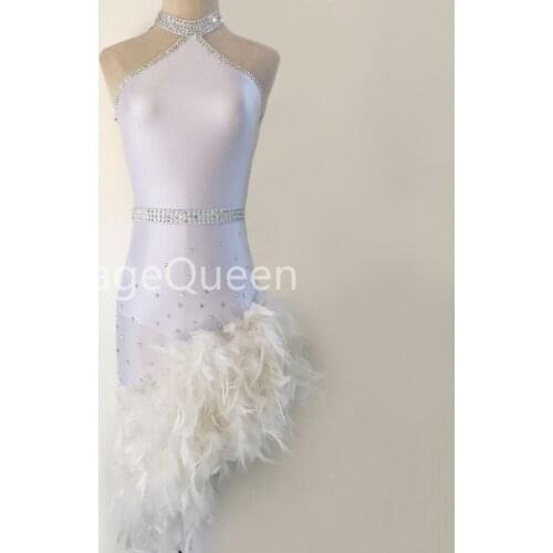 Luxury White Feather Latin Dance Dress Women Girls Latin Dance Performance Clothing Adult Kids Ballroom Competition Costume