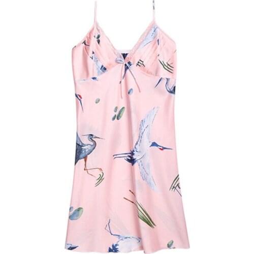 Sexy nightdress lady summer lace temperament suspender пижама home clothes wholesale can wear crane pattern Nightgown