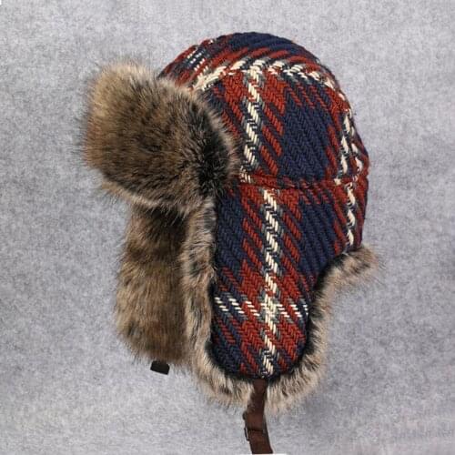 Bomber Hat For Men Women Warm Earflap Winter Hats Wool Knit Fur Trapper with Ear Flap Thicken Russian Ushanka