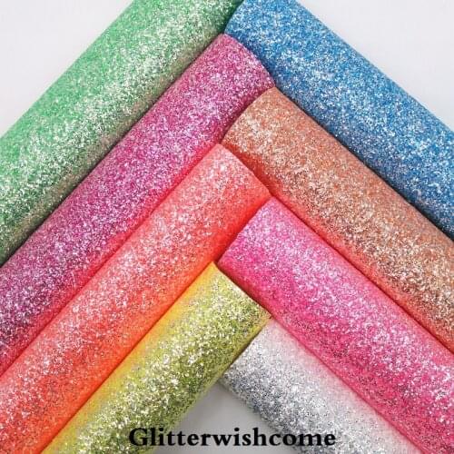 Glitterwishcome 21X29CM A4 Size Synthetic Leather, Fluo Chunky Glitter Leather fabric Vinyl for Bows, GM045A