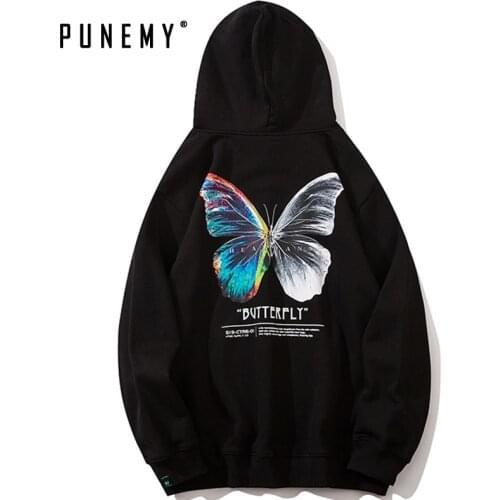 Hoodie Men Harajuku Butterfly Hip Hop Streetwear Sweatshirt 100% Cotton 2020 Autumn New Hooded Oversize Fleece Male Hoodies