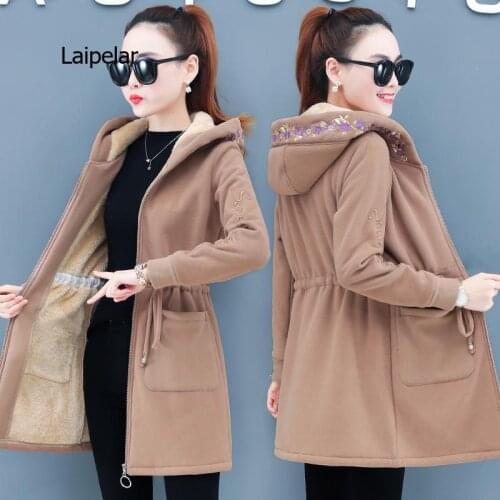 Womens Coat New Autumn Winter Zipper Drawstring Letter Printing Thickening Hooded Hoodie Fashion Simple Casual Sweatshirt