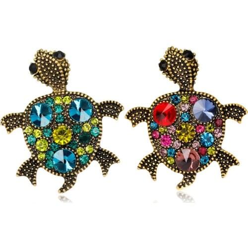 Vintage Colorful Green Rhinestone Turtle Brooch Pins Cute Tortoise Animal Brooches For Women Men Jewelry Accessories Gift