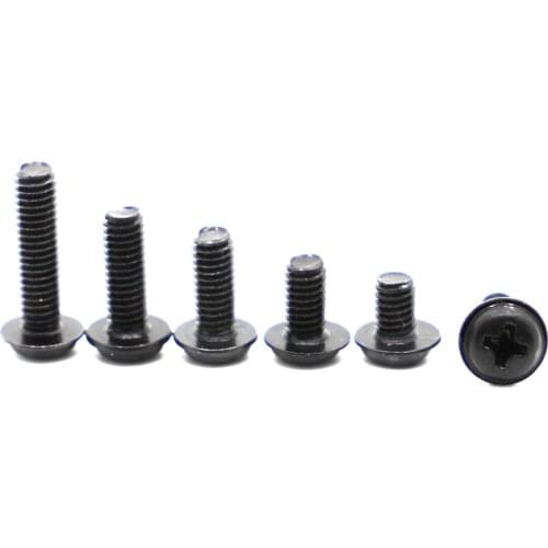 20/50Pcs PWM M2 M2.5 M3 M4 Black Carbon Steel Pan Padded Screws Referral Computer Case Chassis Fixed Motherboard Screw With Pad