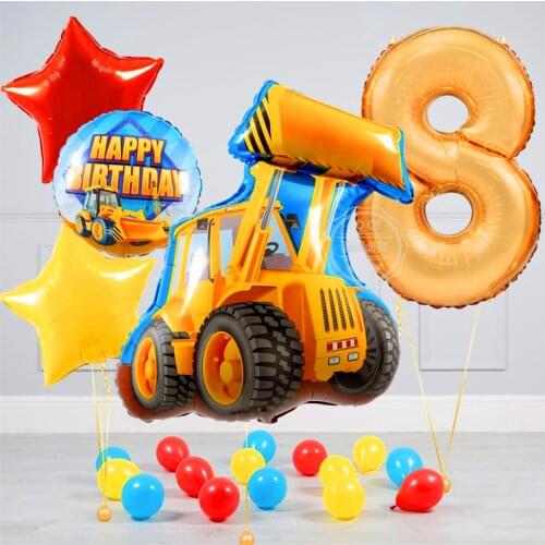 Transportation balloons Happy Birthday kids Ice cream cart Party Decorations car baby gift bulldozer Tractor Fire truck globos