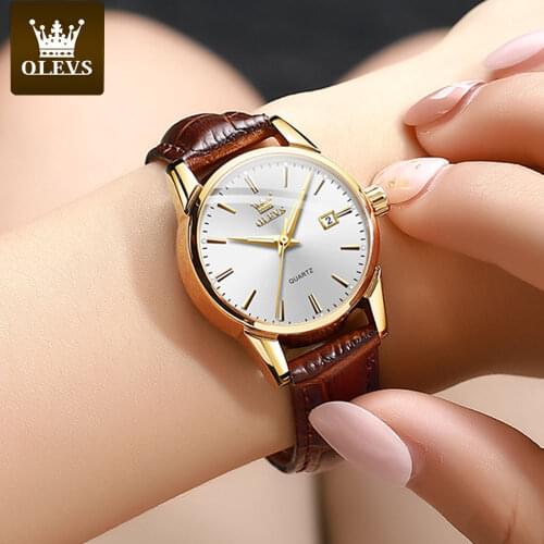 OLEVS Top Brand Quartz Women Watches Waterproof Leather Strap Fashion Women Watch Date Clock