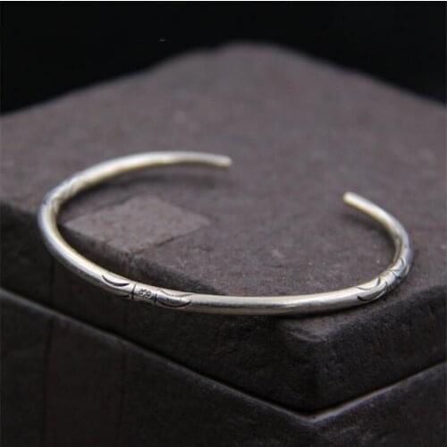 925 Sterling Silver Thai old Silversmith Handcrafted Sterling Silver Open Solid Simple Trendy Fine Bracelet Lady Jewelry