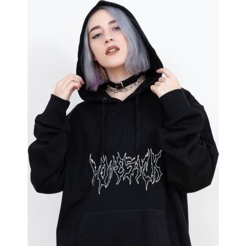 Winter fashion fun letter punk women plus size loose long sleeve Vintage ins gothic plus size hip-hop hooded sweatshirt