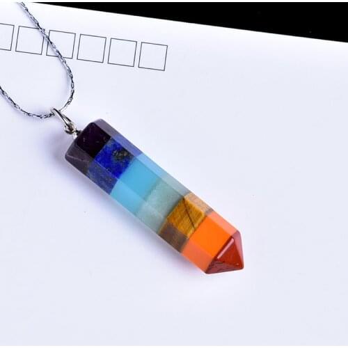 1PC Natural Crystal Colorful Hexagon Pendant Crystal Point Fashion Couple Decoration Pendant Necklace Free Shipping