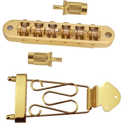 1 Pack Jazz Guitar String Taiiece with Roller Saddle Bridge Golden Saddle, Golden