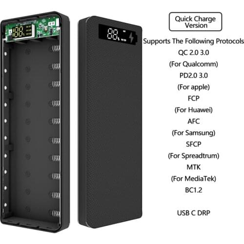 10*18650 Quick Charge Version Power Bank Case Dual USB Mobile Phone Charge QC 3.0 PD DIY Shell 18650 battery Holder Charging Box