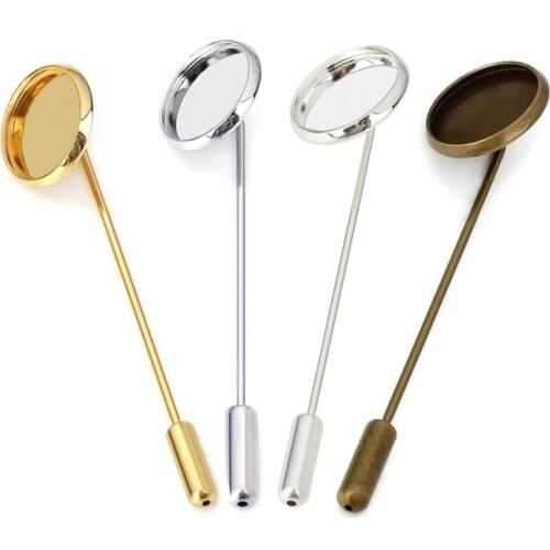 10pcs/lot 50mm Gold Silver Brooch Pin Copper Broocher base Fit 12mm Glass Cabochon Cameo Blanks For DIY Jewelry Making Findings