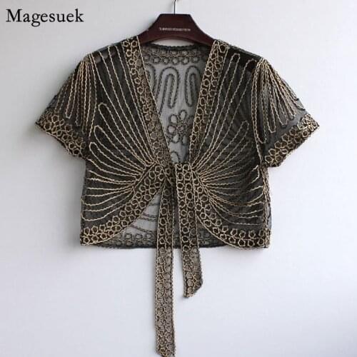 2021 New Ladies Tops Fashion Plus Size Womens Clothing Sexy See Though Shirt Shawl Chiffon Lace Lacing Female Shirts Tops 802E