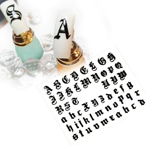 5sheet/lot 3D Letter Nail Art Sticker Nail Decal Old English alphabet Character Nail Sticker Decals Nail Decoration DIY
