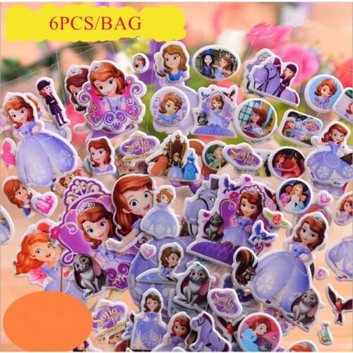 6PCS Disney Princess Frozen Sofia Car Stickers For Kids Cute Anime Stickers Funny Kids Toys