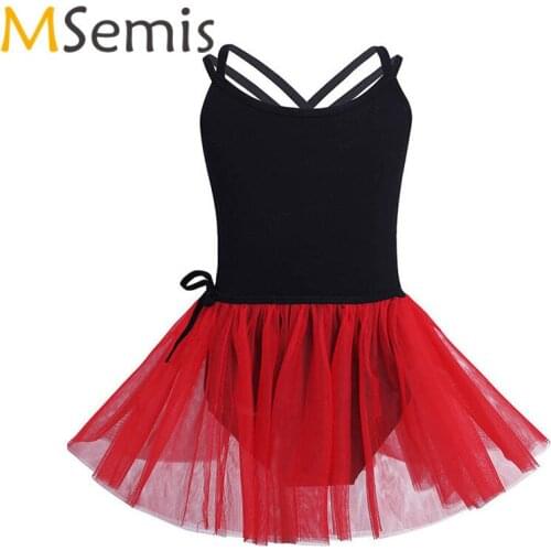 Girls Ballet Dress with Mesh Tied Skirt Outfit Set Cotton Spaghetti Straps Ballet Dance Ballerina Gymnastics Leotard for Girls