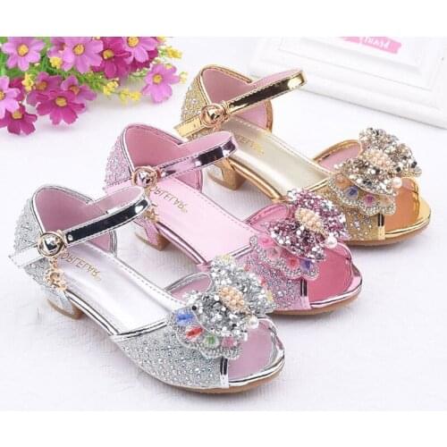 Sequins Bling Bling Dress Shoes Girls High-heeled Sandals Kids Dance Performance Party Wedding Boutique Sandals Size 26-37 Shoes