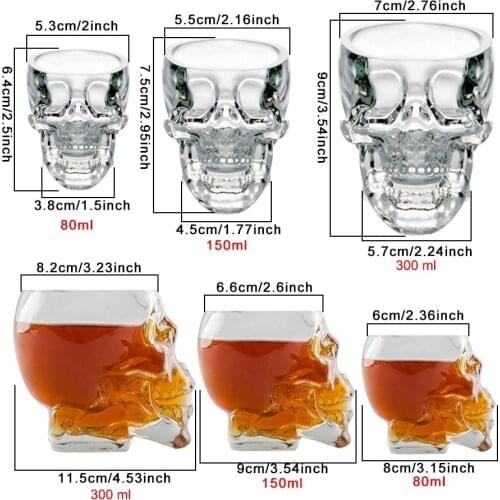25/75/150/350ml Skull Glass Wine Glass Whiskey Vodka Crystal Clear Glass Wine Glass 350/550/1000ml Skull Glass Wine Bottle