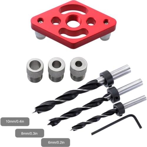 Centering Dowel Jig Kit Aluminium Alloy Positioner Locator Hinge Tool Door White Straight 3-Hole Pin Fixture Wood Hole Drill Bit