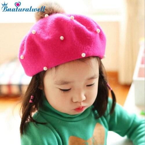 Bnaturalwell Children Spring Beret Little Girls Hats Dome Cap Girl Fashion Cap Baby Girl Fur Berets Multi Candy Color Gift H076S